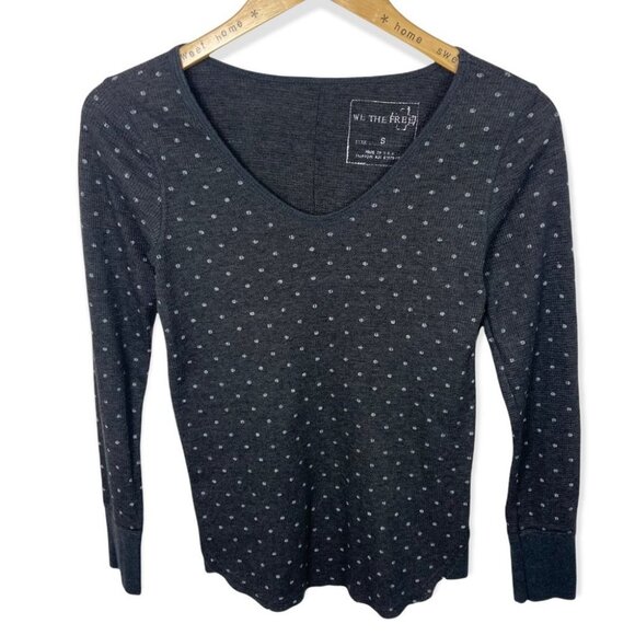 Free People‎ Printed Thermal Desperate Polka Dot Waffle Knit Size Small Bohemian - Picture 3 of 14